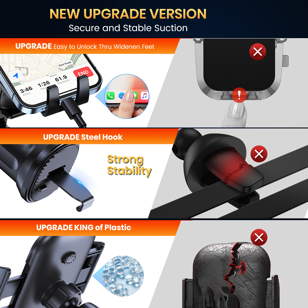 Universal Phone Stand Holder with Auto Locking Hook Clip for Car Air Vent, for iPhone and Samsung