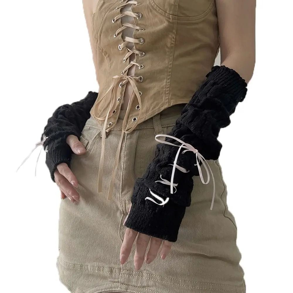 Elegant Lace-Trimmed Knitted Arm Warmers - Lolita & Harajuku Style