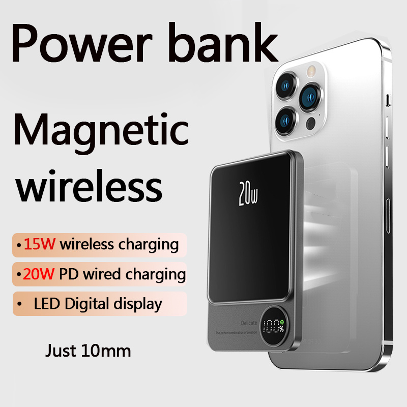 Magnetic Alloy Power Bank, Wireless Fast Charging Battery Pack for iPhone, Magsafe Backup Powerbank