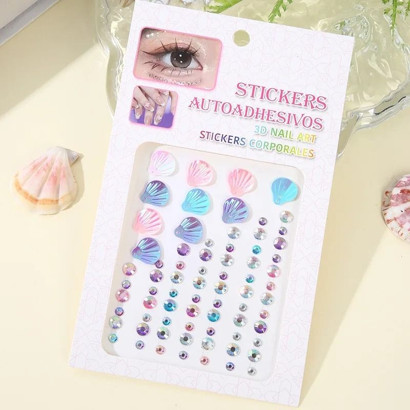 MermaidGlow Mermaid Face Gems 3D Crystal Face Gem Stickers Shell Diamond Body Art