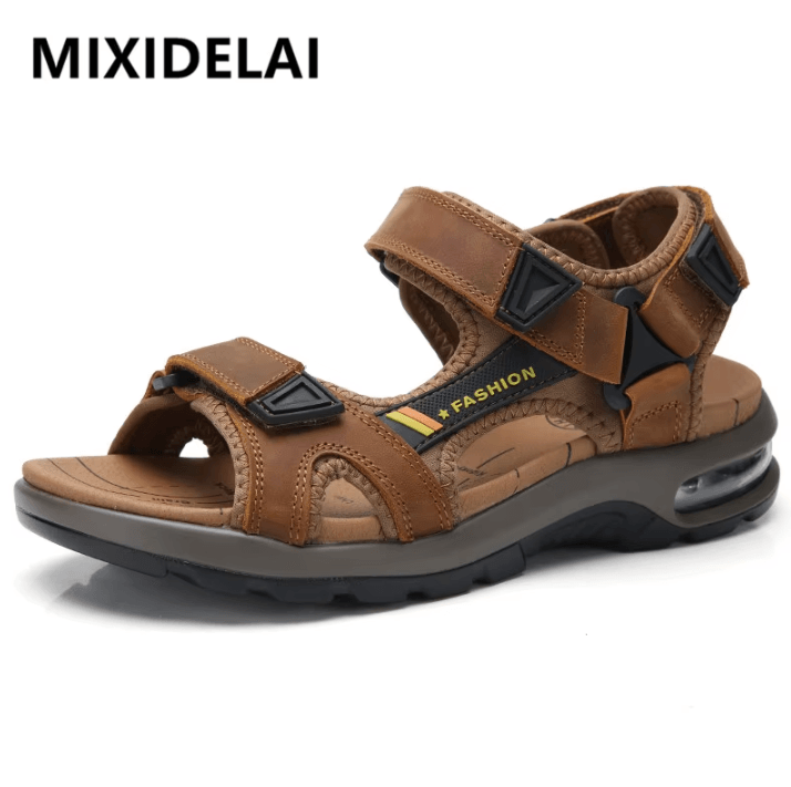 Mens Genuine Leather Roman Sandals – Summer Beach and Outdoor Comfort (Size 46)