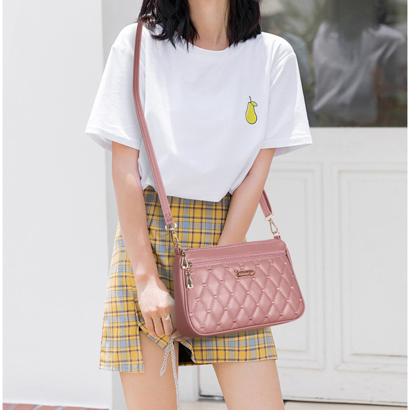 Fashionable Leather Crossbody Bag, Zipper Shoulder Bag for Women, Large Capacity Embroidery Handbag