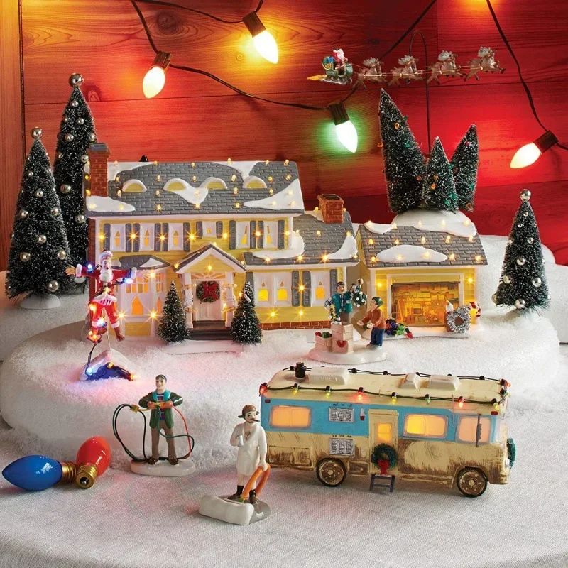 Mini Christmas Resin House Decoration – Santa Claus Figurines & Lighted Holiday Village Decor