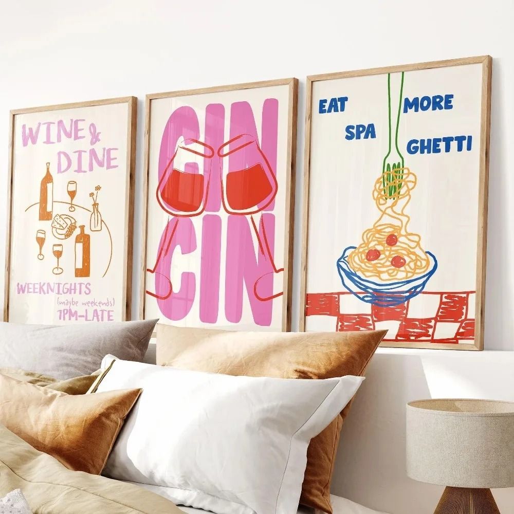 Cin Cin Social Triptych | 3-Pack Retro Italian Cocktail Art | Executive Kitchen & Bar Cart Sanctuary Decor