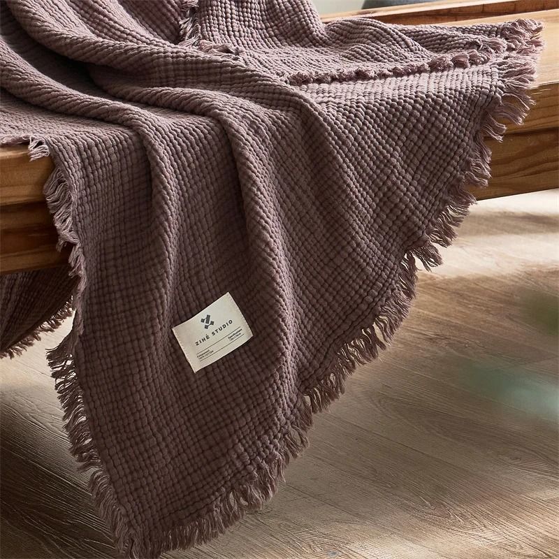 Four Layer Cotton Gauze Blanket with Tassel Edges