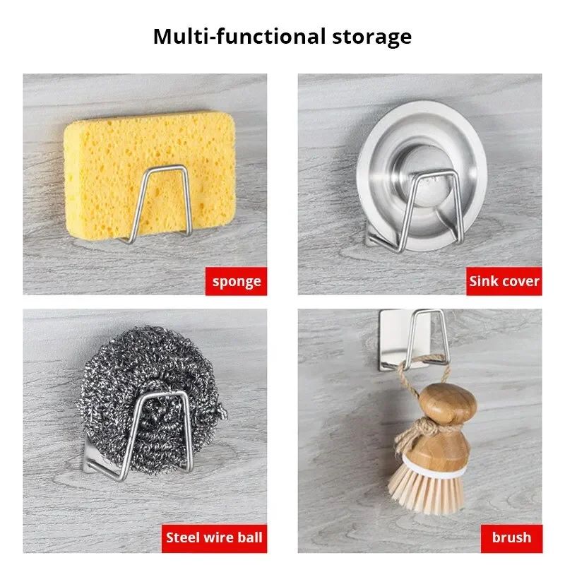 2-Pack Stainless Steel Sink Sponge Rack - Adhesive, No-Drill Inner-Wall Organizer