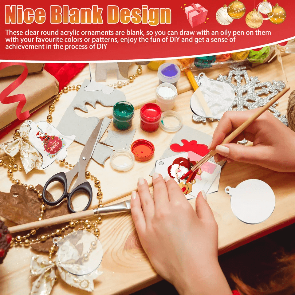 Clear Acrylic Christmas Ornaments Blanks for DIY Holiday Tree Hanging Decor
