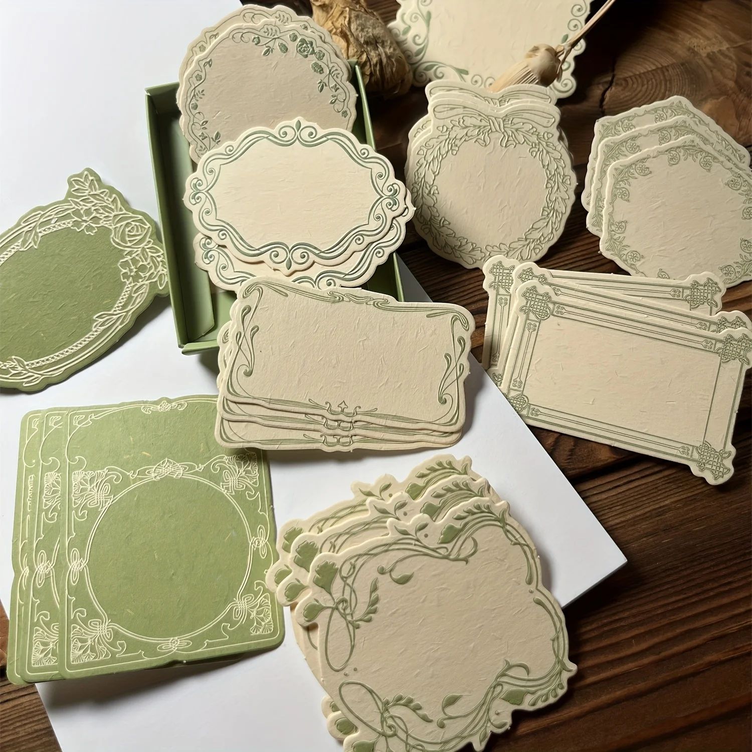 Vintage Embossed Sticky Notes Box (30pcs) Thick Decorative Scrapbook Journaling Paper