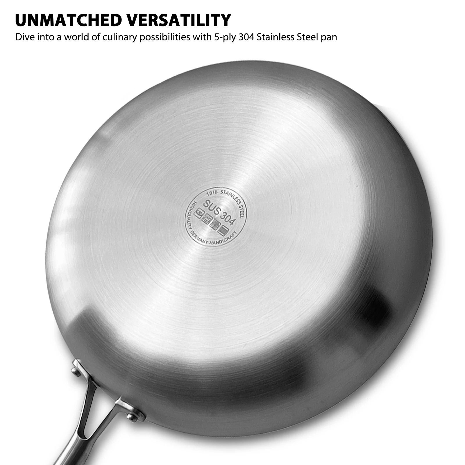 304 Stainless Steel Frying Pan Nonstick Uncoated Cookware