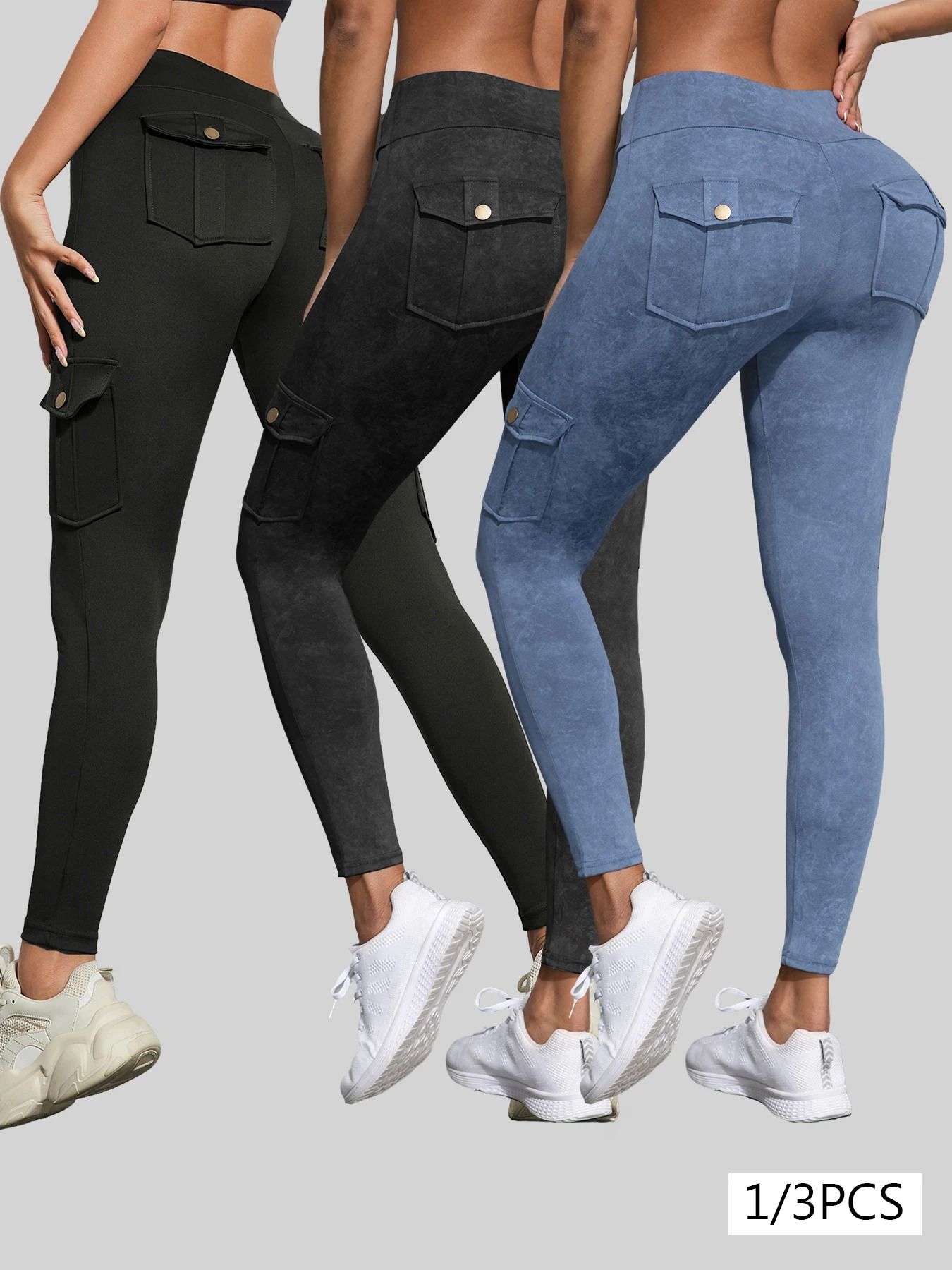Womens Butt Lifting Leggings with Side Pocket and Washed Print Design