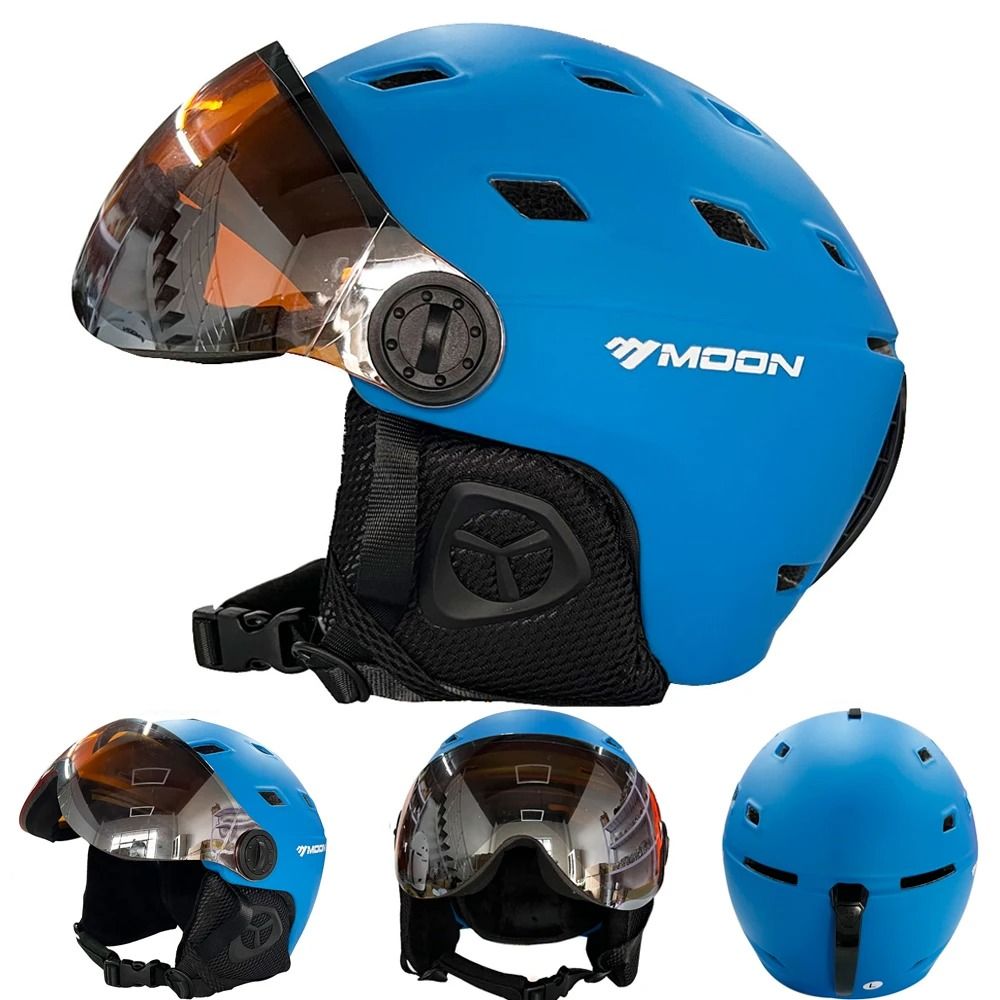 Integrally Molded PC EPS Skiing Helmet with Built-In Goggles