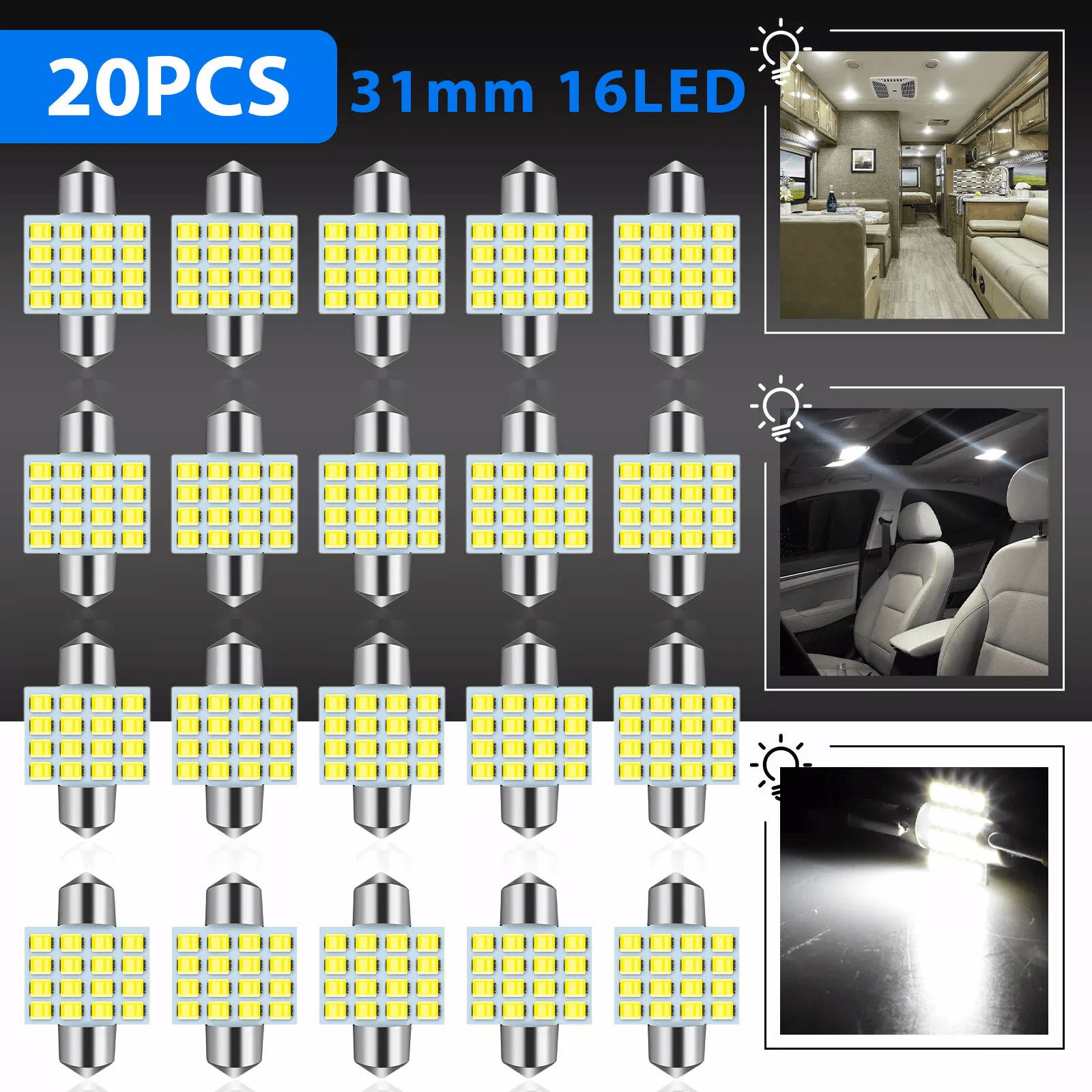 Festoon LED Map/Dome Interior Light Bulbs White CANBUS, SMD Chipsets, Bright Upgrade for Car Dome, License Plate & Trunk
