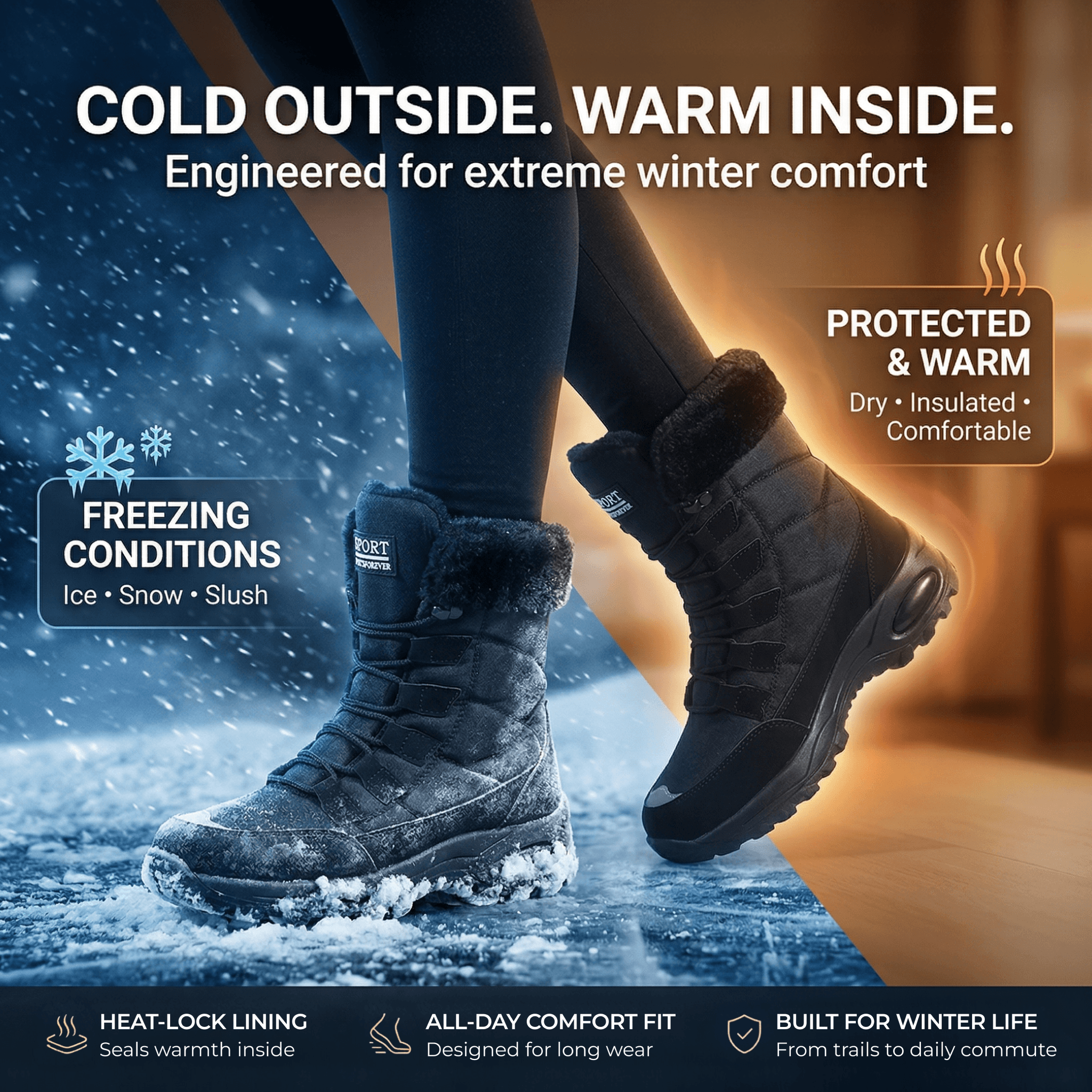 Womens High-Performance Thermal Snow Boots – Waterproof Mid-Calf Hiking & Winter Boots
