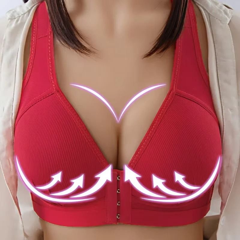 Push Up Front Button Bra Without Steel Ring Womens Full Support Bralette Lift Up Underwear