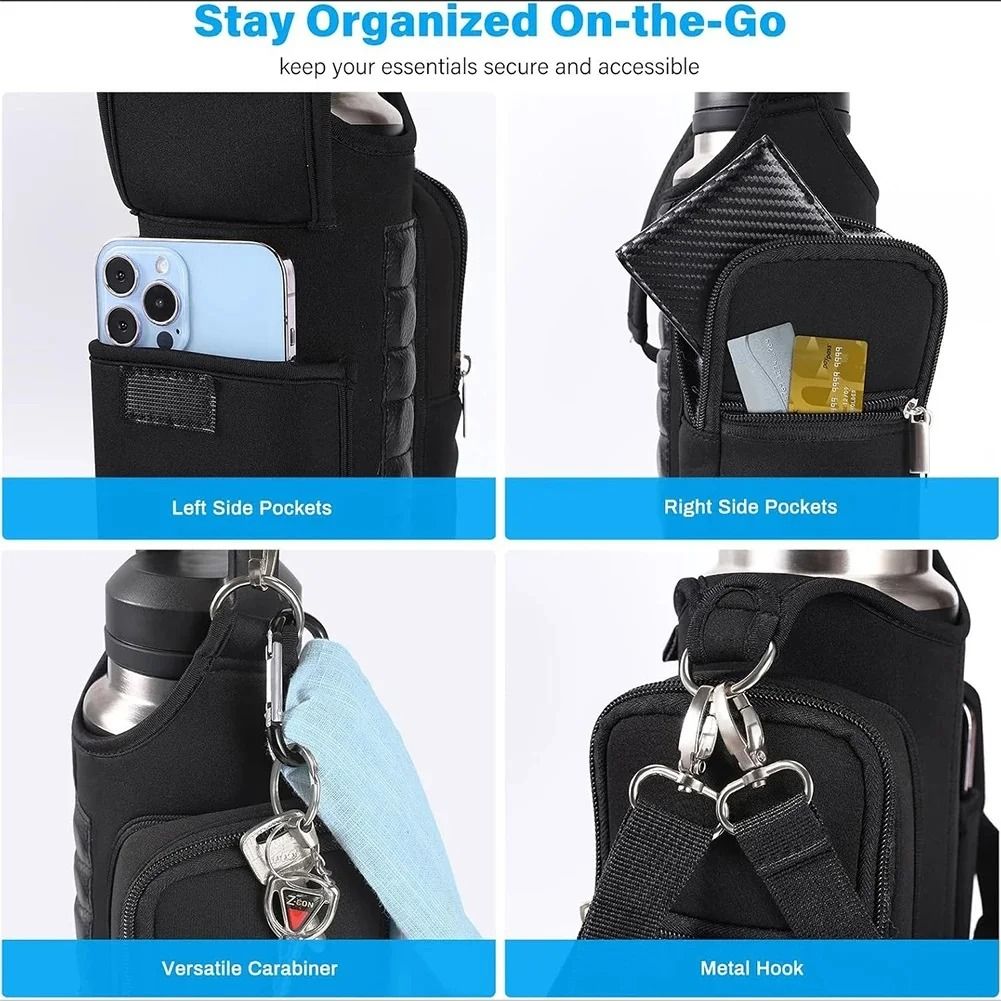 Magnetic Water Bottle Holder Carrier Bag with Phone Pocket and Shoulder Strap