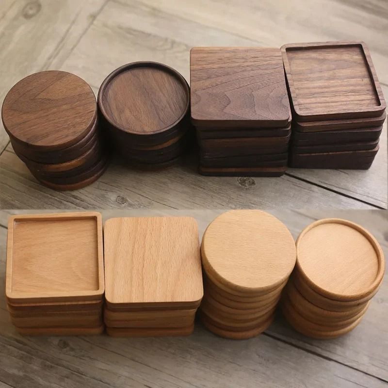 Round Wooden Coaster Natural Wood Cup Mat for Coffee Tea and Drinks