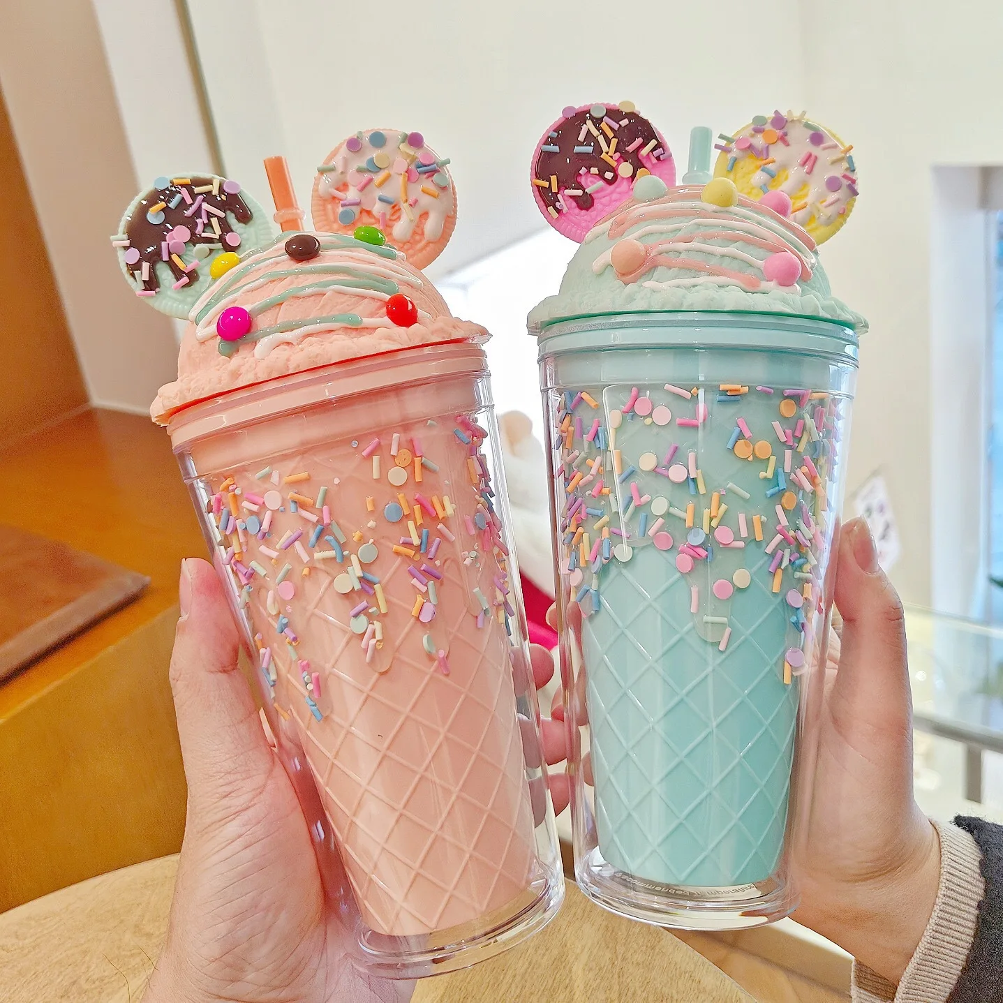 Sparkle Sequin Water Bottle for Girls with Straw BPA Free Double Wall Tumbler