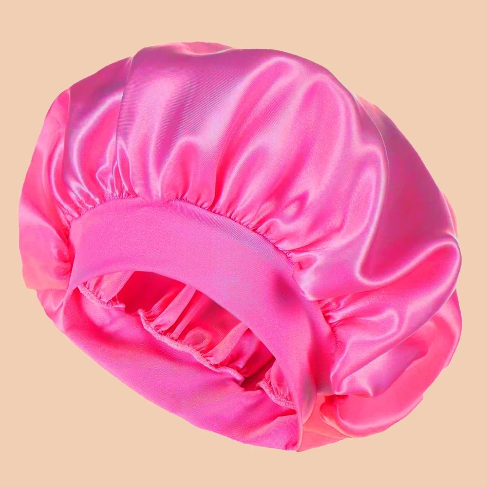 Women Satin Shower Cap Wide Brim Bonnet
