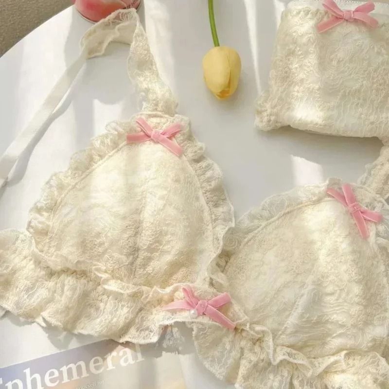 French Retro Lolita Lace Bra | Wireless Sweet Japanese-Style Lingerie