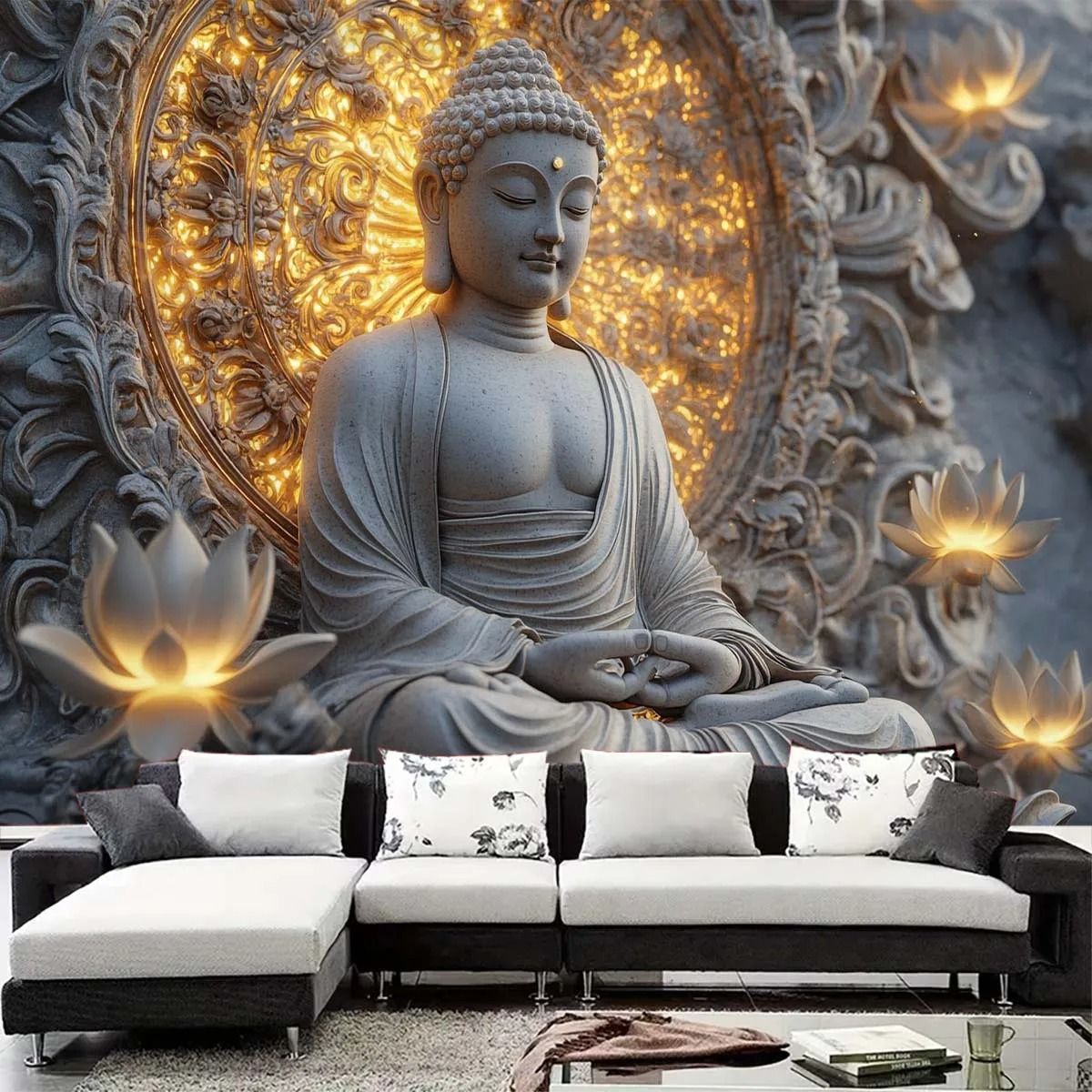 Giant Spiritual Buddha & Sacred Lotus Tapestry | Zen Meditation Wall Hanging