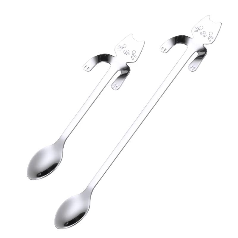 Creative 304 Stainless Steel Cat Coffee Spoon Hanging Edge Cute Stirring Spoon Set Gold Plated Teaspoon