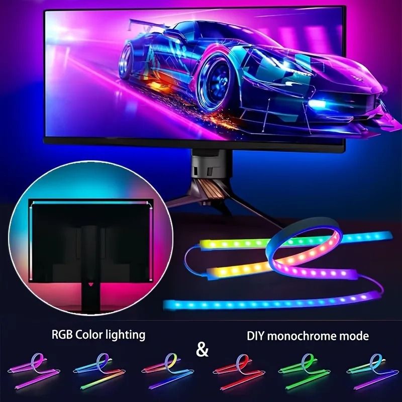 RGB Gaming Monitor LED Backlight with Music Sync and Smart App Control for PC Setup