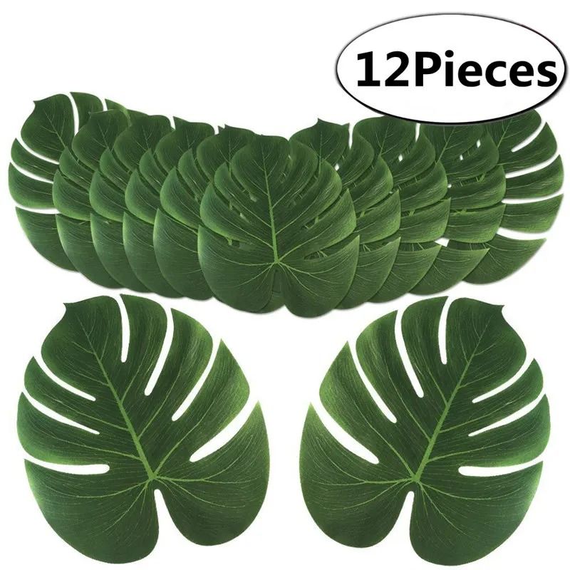 12 pcs Artificial Tropical Palm Leaves Set Luau Hawaiian Party Decorations