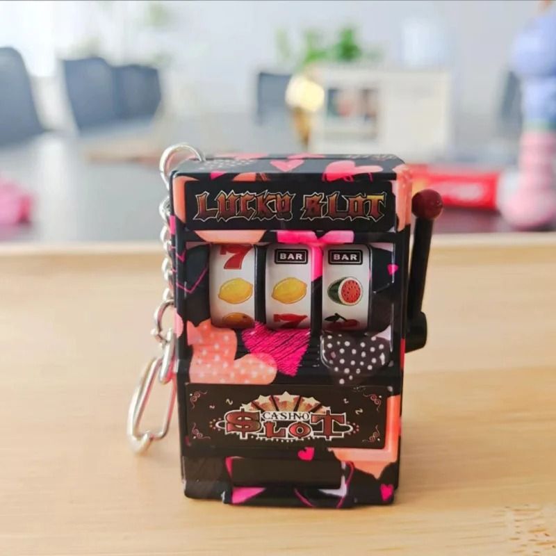 Funny Mini Slot Machine Toy Keychain Fruit Gaming Machine Bag Pendant Charm