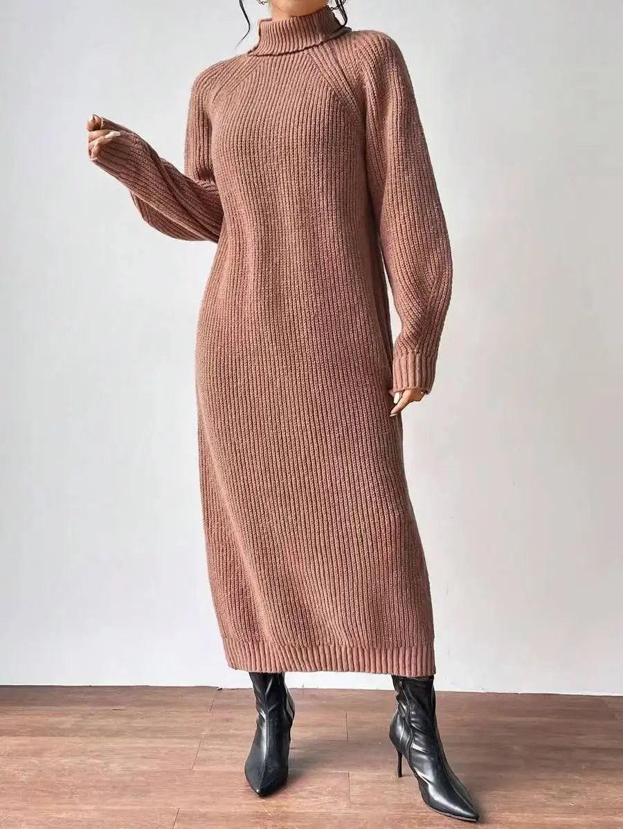 Heavy Gauge Chunky Knit Turtleneck Maxi Dress