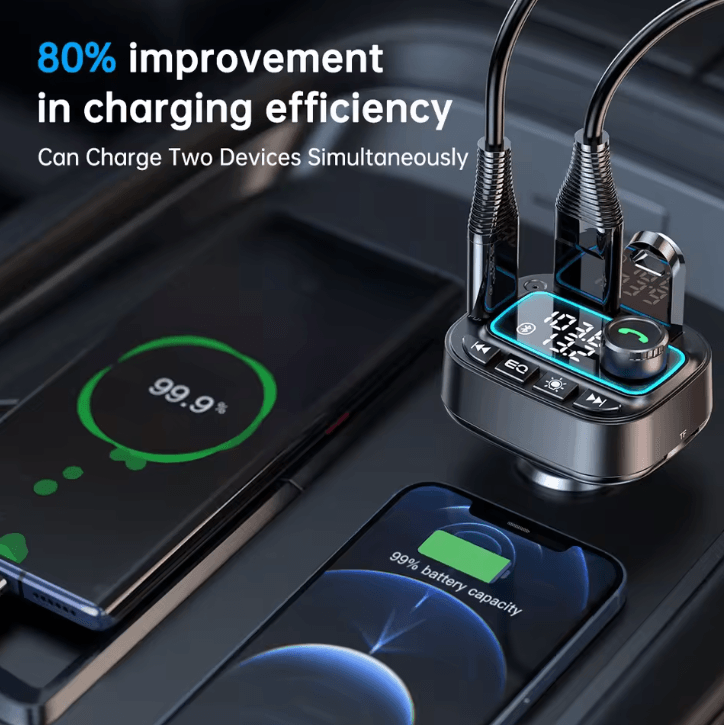 30W USB C Car Charger FM Transmitter with Bluetooth 5.3 Wireless Audio and Hands-Free Calling