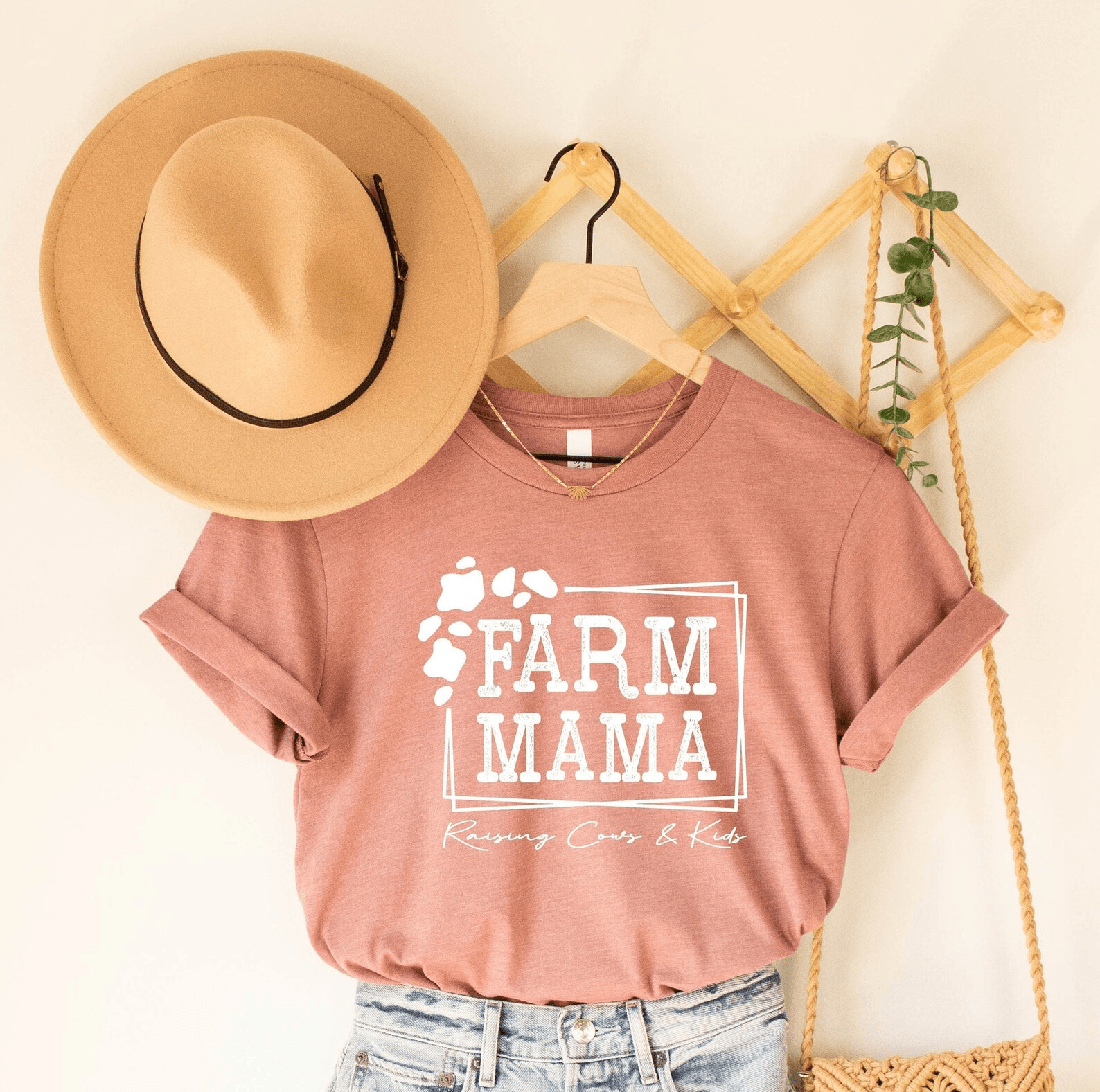 Farm Mama Raising Cows and Kids Shirt Cute Farm Life Tee Country Mom Gift