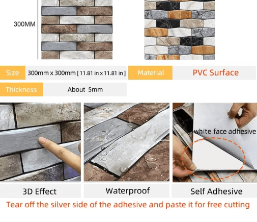 3D Brick Wall Stickers Set – Waterproof Peel & Stick Wallpaper for Home Decor (15PCS)