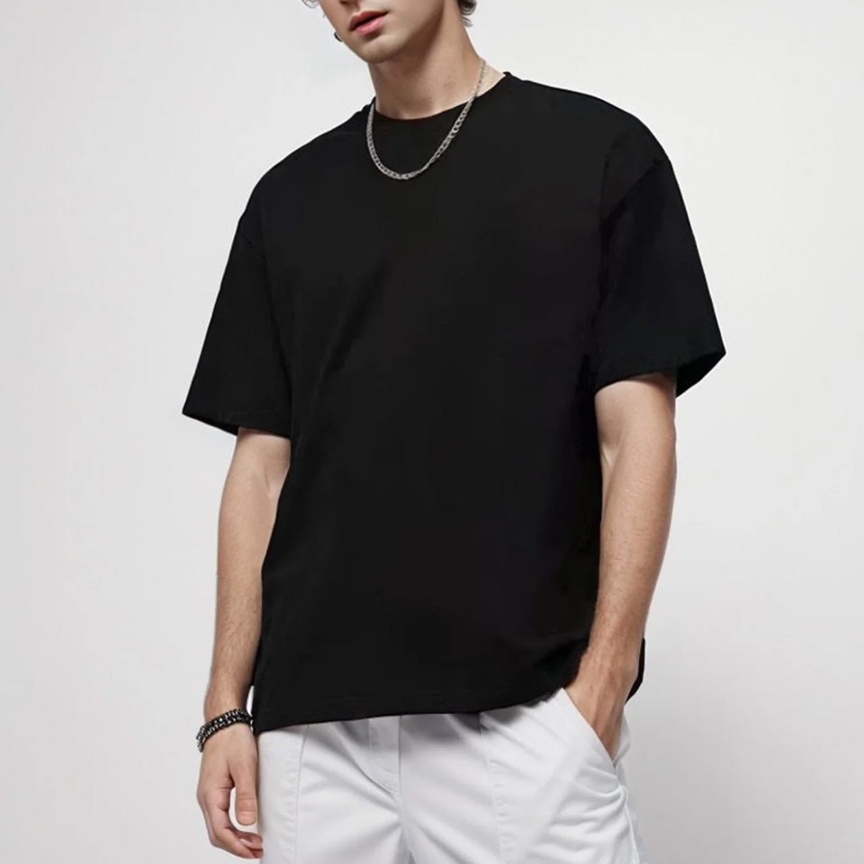 Heavy Cotton Plain T-Shirt for Men Trendy Casual Summer Short Sleeve Tee in Solid Color