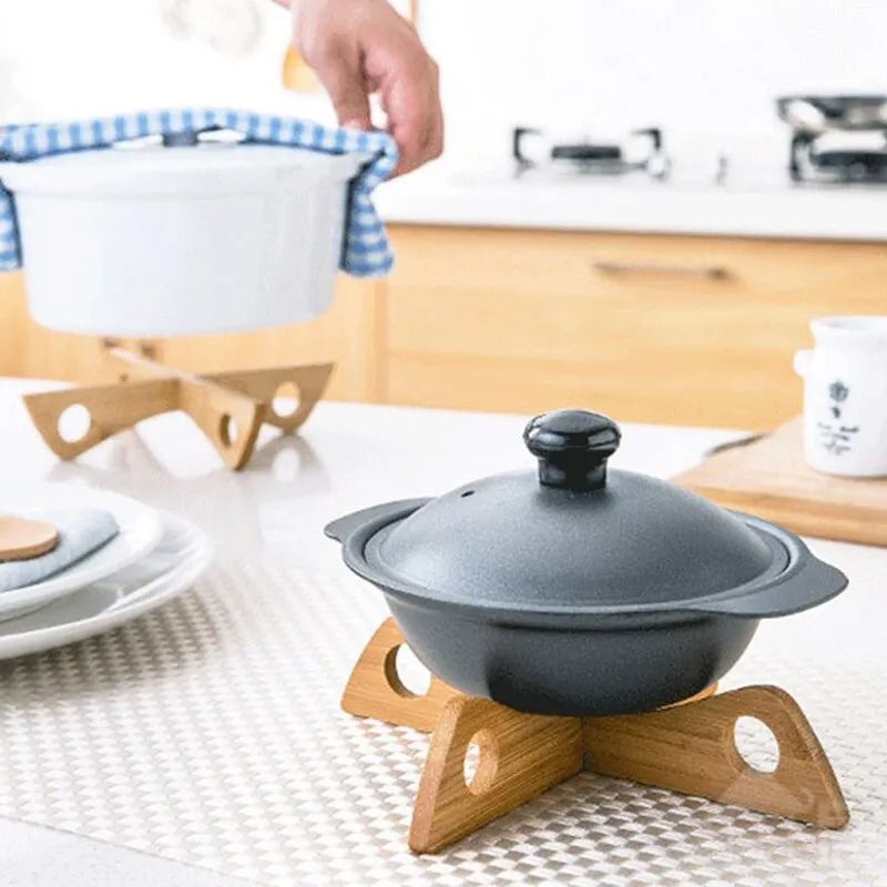 Cross Tray Holder Wooden Removable Table Mat, Anti-Heat Steam Resistant Kitchen Gadget, Non-Slip Household Wooden Mat