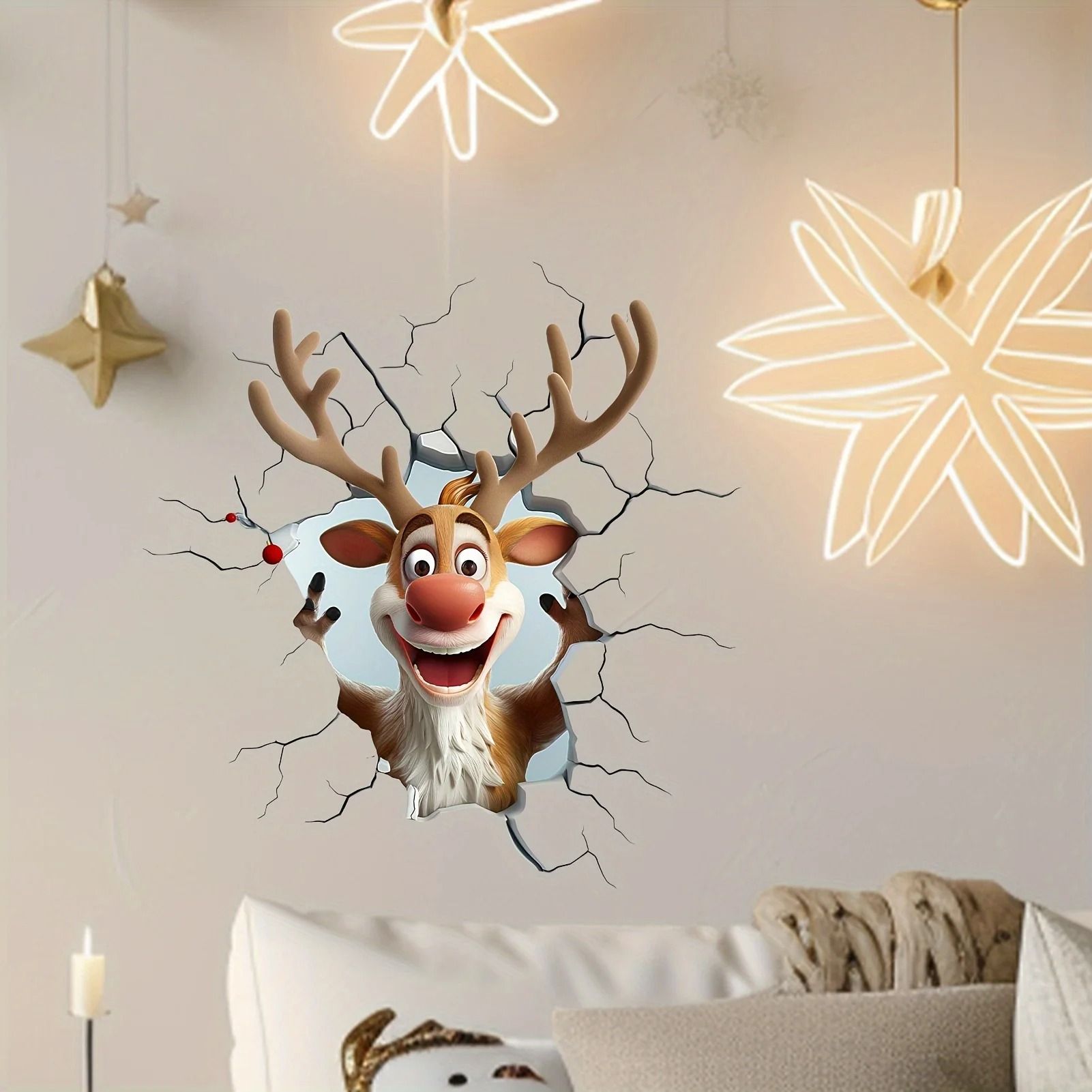 3D Moose Breakthrough Christmas Wall Sticker