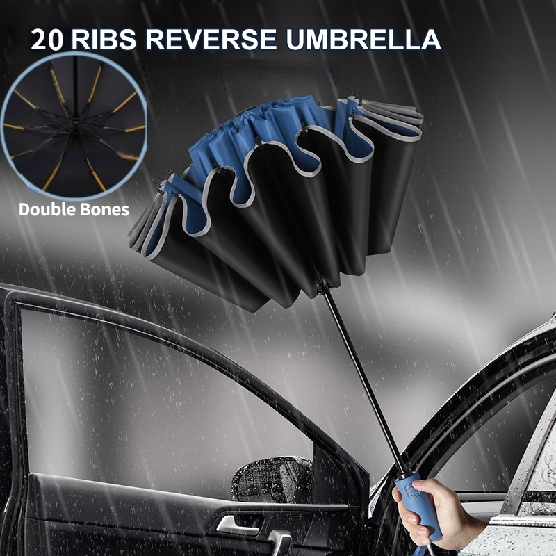 Windproof UV Umbrella, Reverse Folding Automatic Open/Close Design with Reflective Stripe for Men & Women