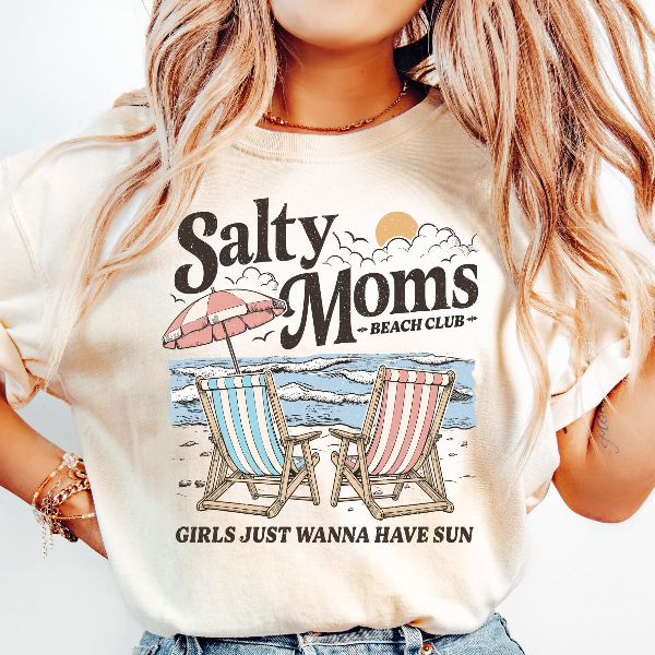 Salty Moms Beach Club Shirt Funny Beach Mom Graphic Tee Summer Gift