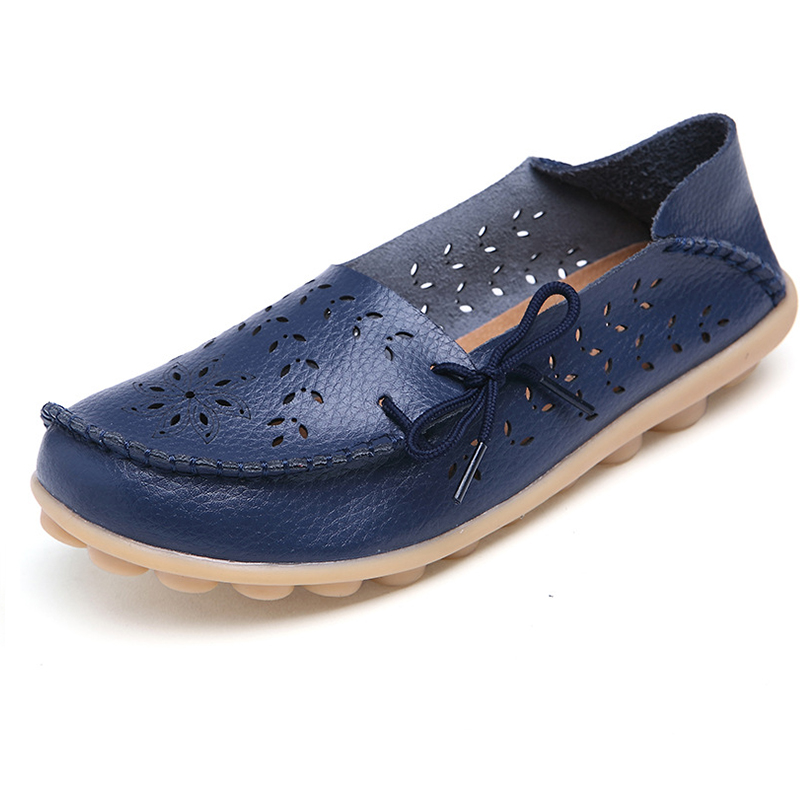 Soft Genuine Leather Womens Flats, Casual Breathable Slip-On Loafers & Summer Driving Shoes
