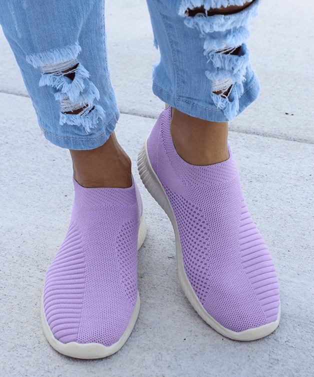 BreezeWalk Womens Lightweight White Slip On Sneakers Casual Flat Shoes