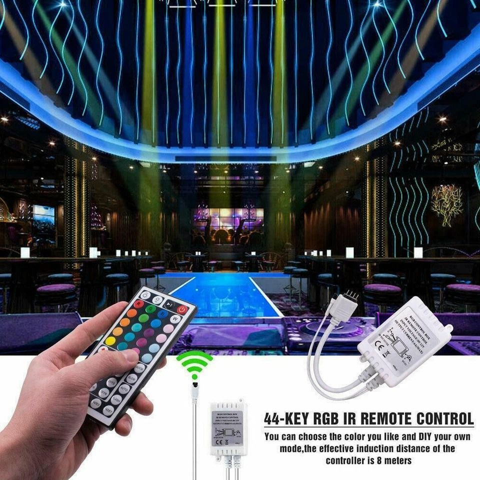 RGB Waterproof LED Strip Light Kit with Key Remote & Power Adapter