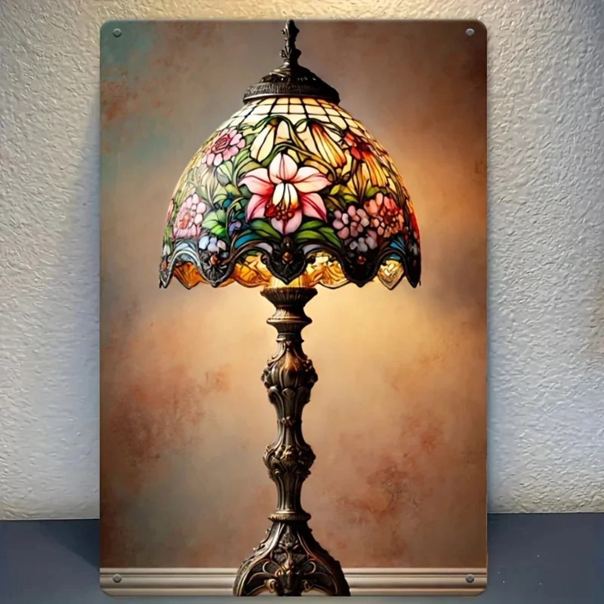 Vintage Floral Glass Table Lamp with Warm Beige Glow for Cozy Bedroom Decor