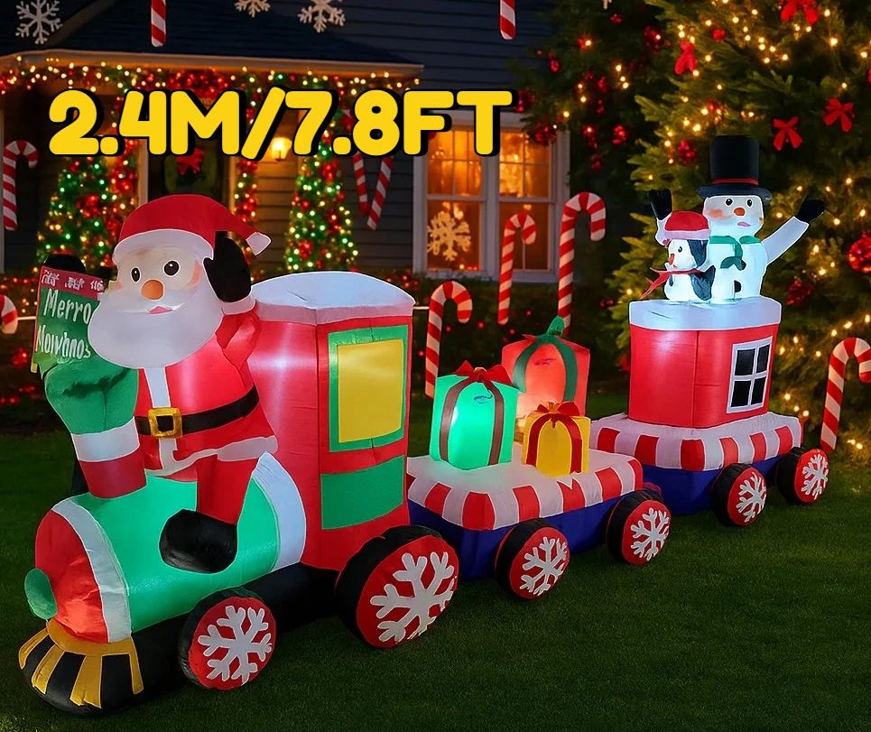 7.8FT Inflatable Santa Train Christmas Yard Decoration with LED Lights