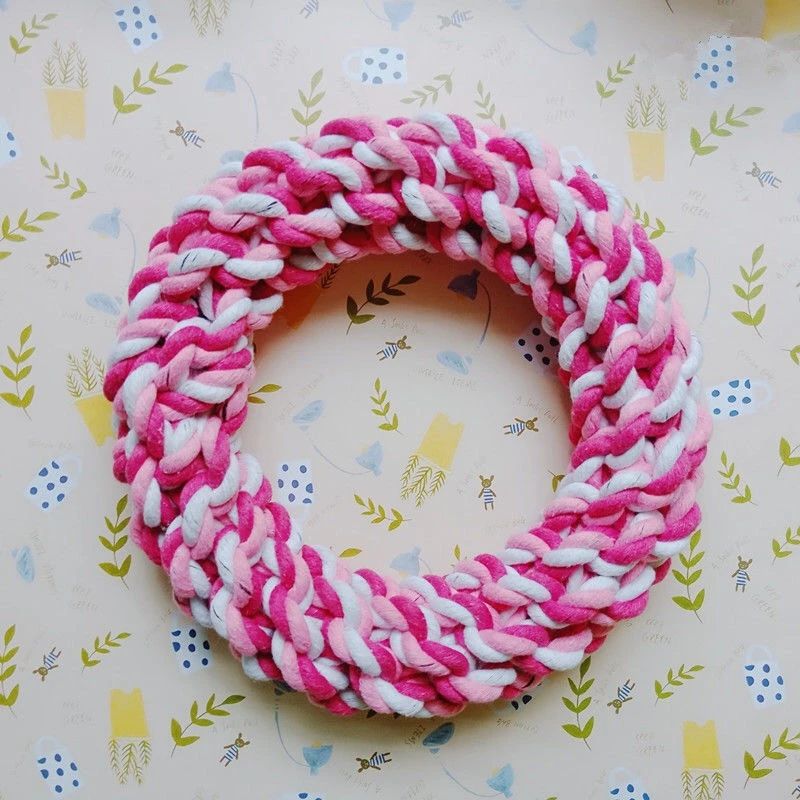 Bite Resistant Cotton Rope Ring Dog Chew Toy Durable Molar Teething Tug Toy for Medium Large Dogs Teeth Cleaning