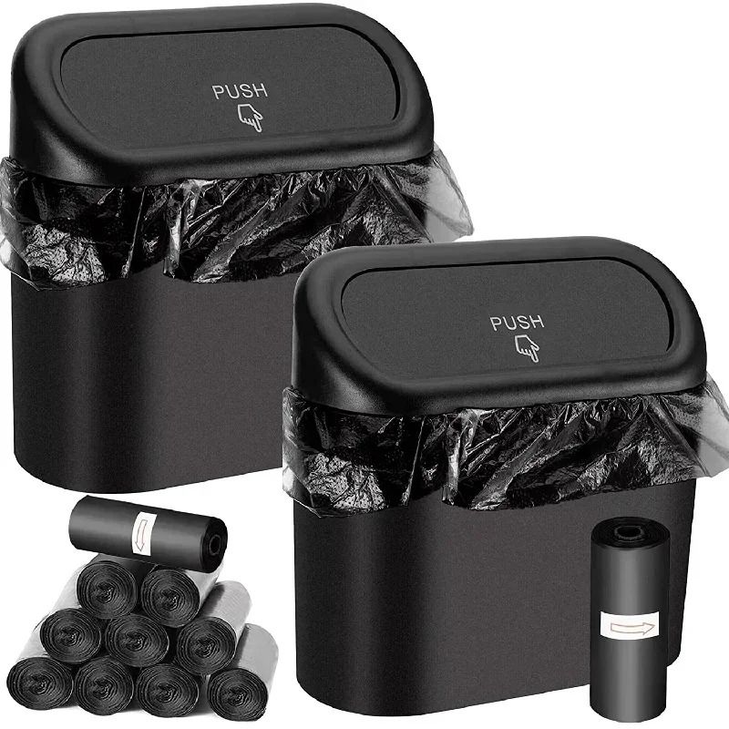 Leak Proof Mini Car Trash Can with Lid and Garbage Bags