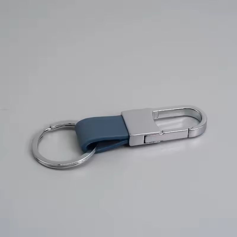Custom Logo Leather & Metal Carabiner Keychain with Double Rings