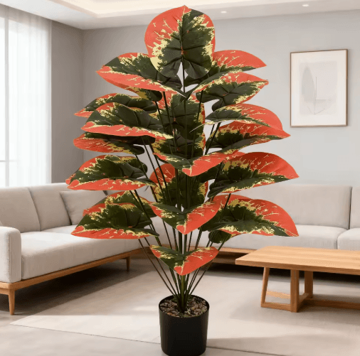 Color-Block Artificial Tropical Plant – Vibrant Artificial Tropical Plant with 24 Leaves
