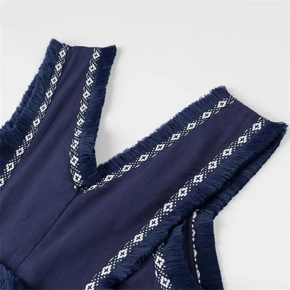 Sleeveless V Neck Tassel Summer Dress