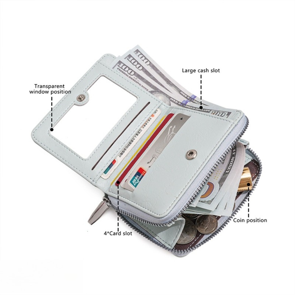 Simple Style Bow Wallet Ultra Thin Zipper PU Leather Card Holder Multi function Clutch Travel Coin Purse for Women