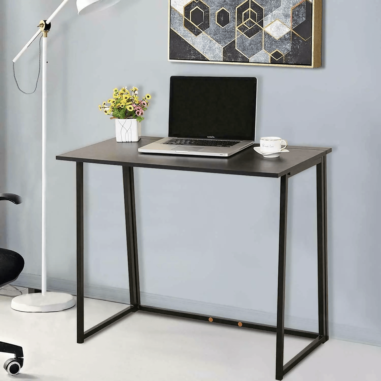 Compact Folding Desk, Black Study Table for Home Office & Laptop Use