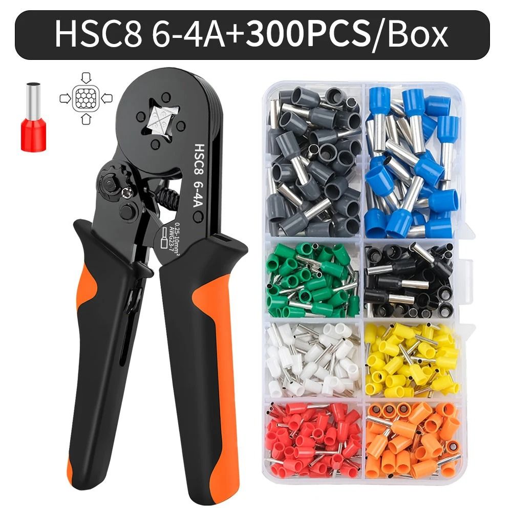 Hexagonal Ratchet Ferrule Crimping Tool Kit with Wire Terminals and Ferrule Sleeves
